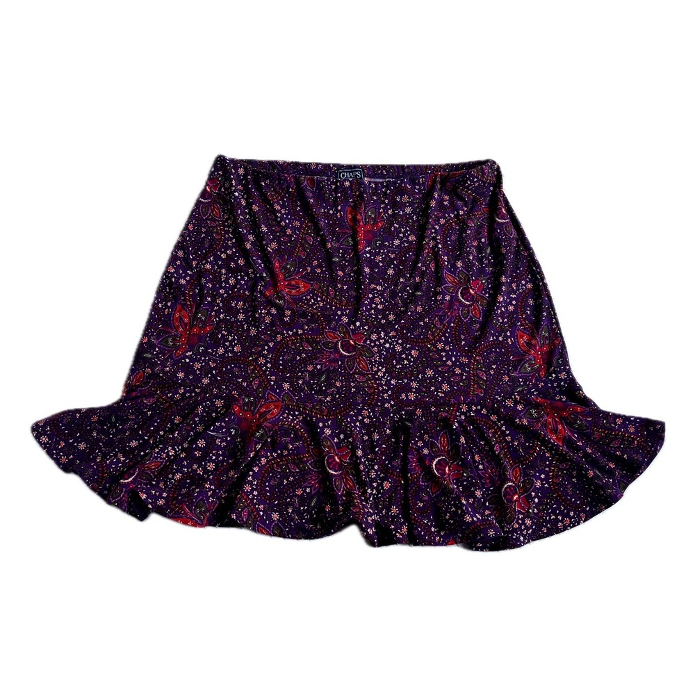 Y2K Chaps Classics Skirt Women's XL Purple Floral Paisley Ruffle Hem Casual